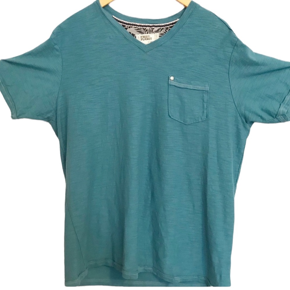 Mens XL bundle 4/21 Soft cotton, teal [Free Planet] V-Neck Tee w Chest Pocket